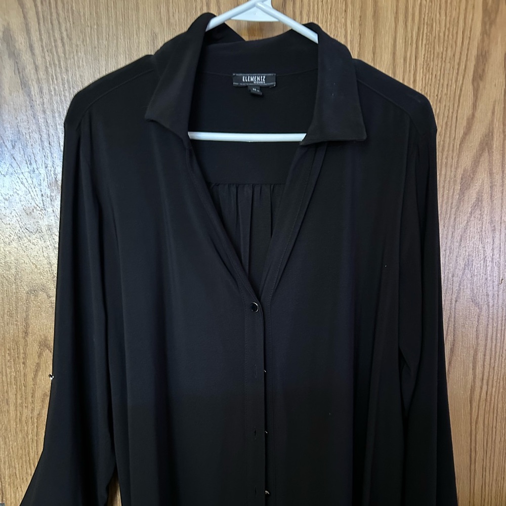 Elemeniz size 2x black long sleeve polyester/rayon blouse